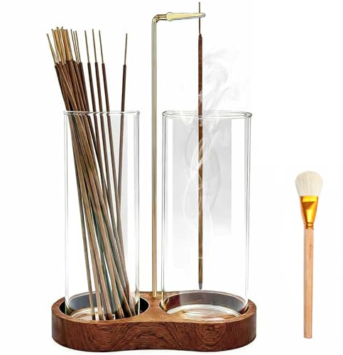 Ceremony Räucherstäbchen Halter, Räucherstäbchenhalter mit Abnehmbarem Aschefänger Aus Glas,Incense Holder spirituelle deko Yoga deko (Two Glass)
