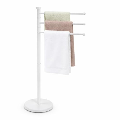 MECSAL CASALINGHI Porta Asciugamani da Terra Bianco, 3 Bracci Girevoli, Acciaio Inox, Altezza 90 cm, Portasciugamani Bagno (Bianco)