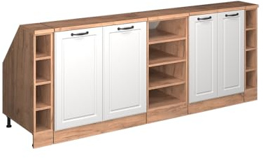 Vicco Küchenschrank für Dachschrägen R-Line, Weiß Landhaus, 210 cm 5er Set Schrankkorpuss 60 cm Tiefe, geeignet für schräge Wände und Variable Küchenmontage