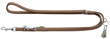 HUNTER Verstellbare Hundeführleine Portofino aus Premiumleder, 3-Fach verstellbar, weich & geschmeidig, zum Umhängen geeignet, Made in Germany, Farbe: Taupe/türkis, Größe: 15/200