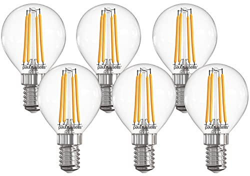 Paul russells LED Filament Golf Ball Light Small Edison Screw E14, 40w Equivalent G45 Bulb, SES 4.5W 470LM Mini Globe 2700K Warm White Lamps, Chandelier Energy Saving Non-Dimmable Lightbulbs, 6 Pack
