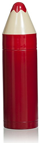 Grinscard Vakuum Isolierkanne im Bleistift Design - ca. 220 ml, Rot - Thermo Trinkflasche für kalte und heiße Getränke