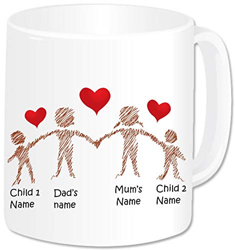 Personalised Family Gifts - Mummy Daddy Mug with 2 Kids - Birthday Christmas Father's Day Mother's Day Gifts for Mum Dad Grandad Grandmother