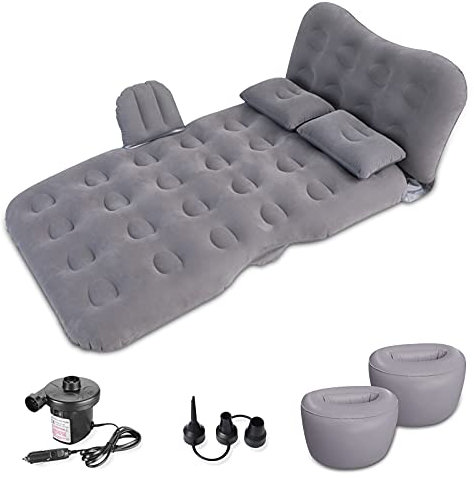 Ergocar Matelas Gonflable Voiture Arriere Multifonctionnel Pliant SUV MPV Matelas Pneumatique Matelas Gonflable Electrique Pompe Canapé Gonflable Camping Piscine Plage Voyages-Gris