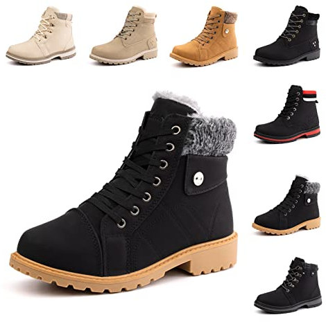 Botas Mujer Nieve Botas Invierno Botines Forradas Snow Boots Cordones Zapatos Invierno Outdoor Cómodas Antideslizante Bota Negras 36 EU
