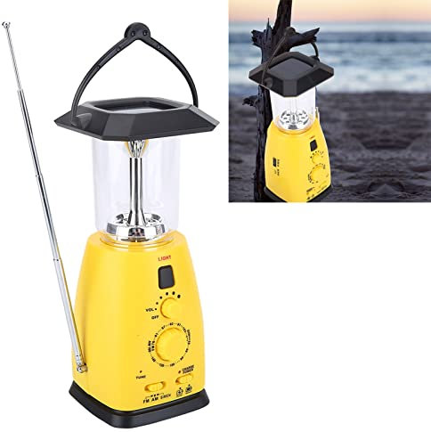 Solar Camping Handkurbel Laterne, LED Campinglampe mit Kurbel Tragbare Notlicht Taschenlampe mit Radio und USB-Kabel, für Stromausfällen Wander Angeln Notfall Ausfälle