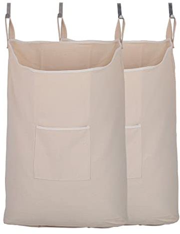 GORISEN 2 Stück Wäschesammler, Wäschekorb, Türhängung Wäschesack mit Haken (beige, 2 x 65 Liter)