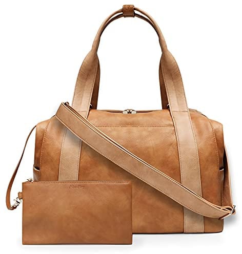 MISS FONG Reisetasche Damen Herren Weekender PU-Leder Wickeltasche Kliniktasche Travelite Sporttasche Reisetasche Wickelrucksack Babytasche Krankenhaustasche Handgepäck für Unterwegs-Braun