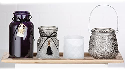 GILDE 4er Ensemble Windlichter & Vasen Glas grau, naturfarben 44453