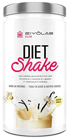 DIET SHAKE | Collation Minceur Protéinée | L-Carnitine pour l’Activation des Graisses | Probiotiques et Psyllium pour la Digestion | Vitamines et Minéraux | Pauvre en Sucres | 500g Vanille | Eiyolab