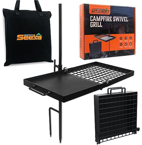 Adventure Seeka Swivel Grill - Heavy Duty, Fully Adjustable Campfire Cooking Grate and Rack
