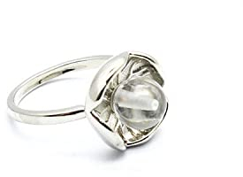 HGJH Verstellbarer Ring, Natürlicher Weißer Kristallring Lotusblatt Runder Gravurring Verstellbarer Offener Ring Für Frauen 7 Chakra-Reiki-Edelsteinringe Ewigkeitsring Für Frauen