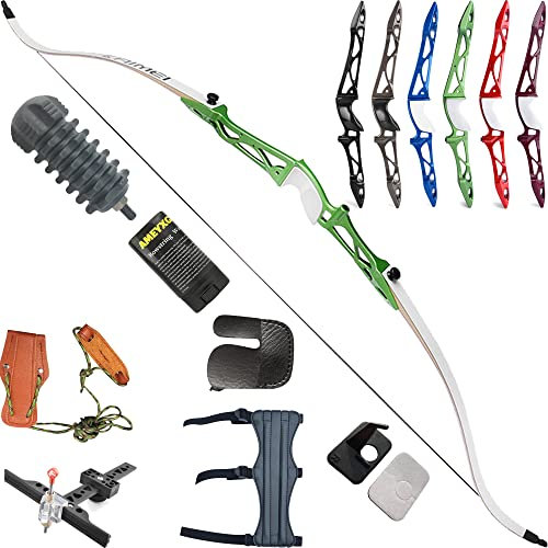 wolfman Bogenschießen Recurve Bogen Set Erwachsene 66/68/70 Zoll 12-40 lbs Bogen Set Praxis Bogen Wettbewerb Bogen Jagd Bogen für Bogenschießen Club Schießwettbewerb Rechtshänder(Grün, 66/14Lbs)