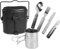 normani Outdoor Geschirr-Set bestehend aus Bundeswehr Kochgeschirr, 5-teiligem Besteck und Tasse mit klappbarem Henkel und Deckel - rostfrei und hitzebeständig Farbe Schwarz