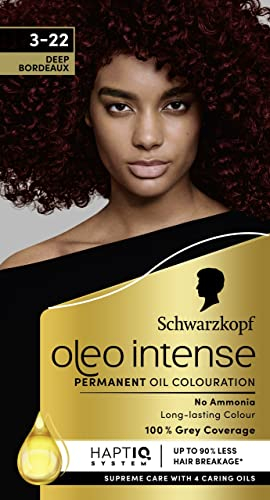 Schwarzkopf Oleo Intense Permanent Oil Color 3-22 Deep Bordeaux, 100% Grauabdeckung, HaptIQ Conditioner, langanhaltende Farbe, Haarfarbe ohne Ammo