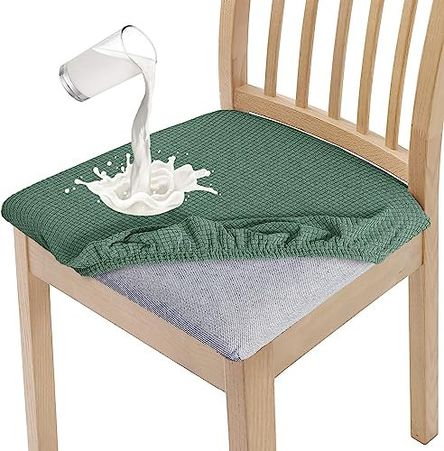 Granbest Stilvolle wasserdichte Esszimmerstuhl Sitzbezüge Set von 4, High Stretch Esszimmerstuhl Sitzkissen Schutzbezüge Waschbarer Sitzschutz für Bankett, Küche, Party, Hotel (4er Set, Matchagrün)