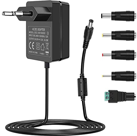 Netzteil 24V, Switching Adapter 100-240v 50-60hz, 5,5 x 2,1mm 1A 24W Universal AC/DC Netzadapter Transformator für Radiowecker, LED-Strip Streifen (Black+5 DC)