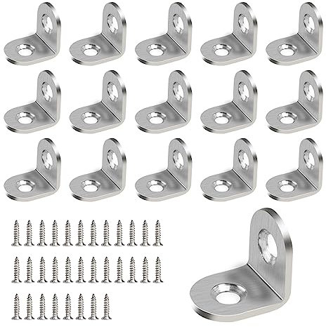 Angle Brackets 20mm, 16 Piece L Shaped Small Bracket Corner Brace 90 Degree Right Angel Brackets with Screws for Shelves Wood Shelf