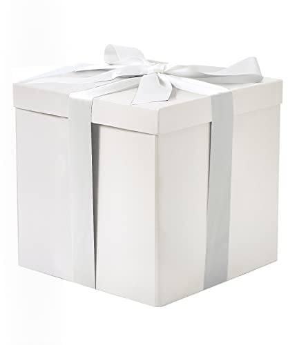 RUSPEPA Mittelgroße Geburtstagsgeschenkbox mit Deckel, Band und Seidenpapier, faltbare Geschenkbox – 1 Stück, 25,4 x 25,4 x 25,4 cm, Weiß