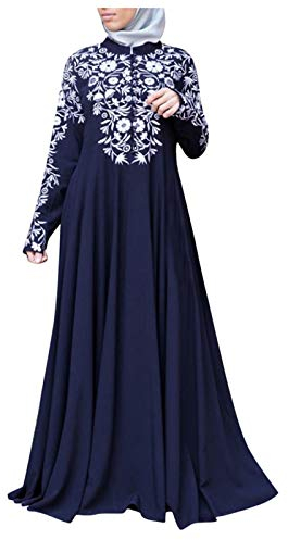 BOTCAM Damen Kleid Muslimisches Gebet Abaya Islamische Robe Maxi Afrikanischer Kaftan Türkei Islam Dubai Türkei Kleid In Voller LäNge Mit Hijab Große Größe Mittlerer Osten Druck Trachtenkleid