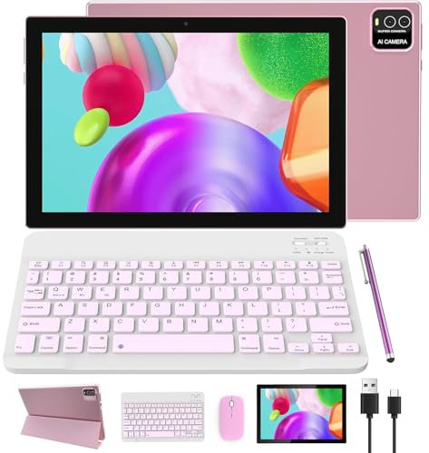Tablet Android 13 tabletas 2 en 1 de 10 pulgadas, tableta con teclado, funda para ratón, película protectora, lápiz capacitivo, Android Tableta, juego de computadora de 10.1 pulgadas, pestaña 64 GB+8