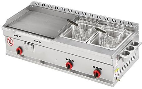 UPIKIT Gas Deep Fryer, Commercial Countertop Griddle, Restaurant Stainless Steel Teppanyaki with Adjustable Temperature, Kitchen LPG Gas Grill for Outdoor Camping Party