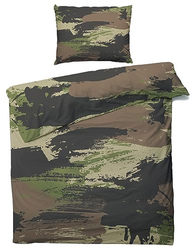 MOBEITI Camouflage Bettwäsche 135x200, Militär Wendebettwäsche, Weiche Kuschelige Mikrofaser Bettbezug Set 2teilig, 1 Kissenbezug 80x80, mit Reißverschluss