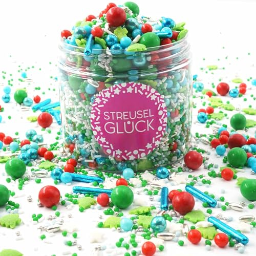 STREUSEL GLÜCK Streusel Christmas Time grün blau bunt 180g - Zuckerstreusel Weihnachten Kuchendeko Zuckerdeko - Sprinkles Deko Plätzchen Torte Kuchen Cupcakes - essbare Streudeko