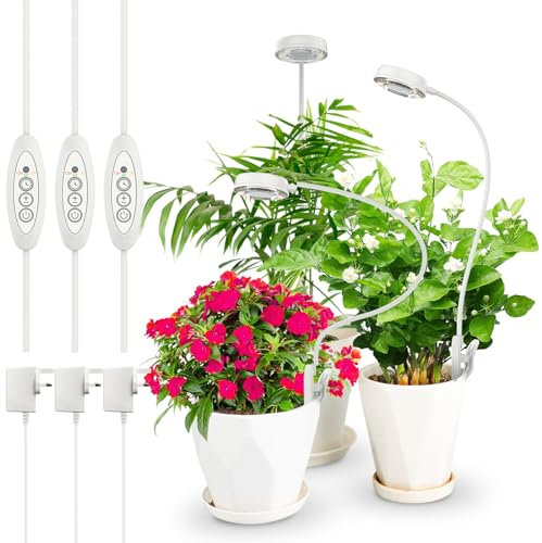 SANSI Grow Lights for Indoor Plants, 4000K Sunlike White Full Spectrum Gooseneck Pot Clip LED Grow Light, 3/6/12H Timer (No Auto-on), 7 Brightness for Small Plants Growth - Pack of 3