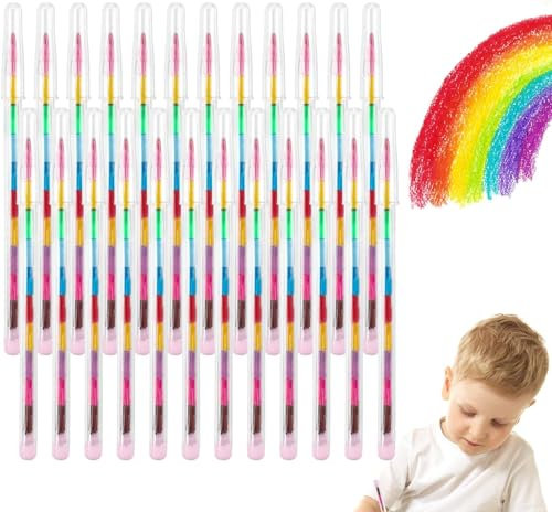 SULOLI 24 Wachsmalstifte, stapelbar, Buntstift für Kinder, Wachsmalstift für Geburtstagsgeschenke, kleine Partygeschenke