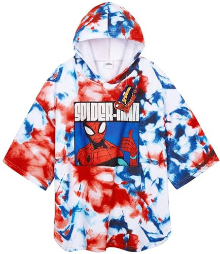 Marvel Spiderman Badetuch Poncho Badeponcho Kinder Strandtuch Jungen mit Kapuze Schnelltrocknendes Handtuch für Strand Schwimmen Duschen (Mehrfarbig Spiderman, 6-9 Jahren)