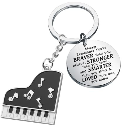 BNQL Klavier-Schlüsselanhänger, Klavier-Geschenke für Musikliebhaber, Edelstahl, Unisex, Klassisch, Round (Curb), Schwarzer
