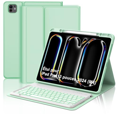 AVNICUD Clavier Bluetooth pour Tablette iOS/Android/Windows, Clavier avec Rétroéclairé sans Fil Léger Fin Keyboard pour iPad Air 13/Pro 12.9, Samsung Galaxy/Xiaomi/Redmi Pad, AZERTY Français, Blanc