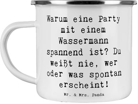 Mr. & Mrs. Panda Camping Emaille Tasse Spruch Wassermann Party - Geschenk, Überraschung, Camping Tasse Emaille, Wassermann Persönlichkeit,