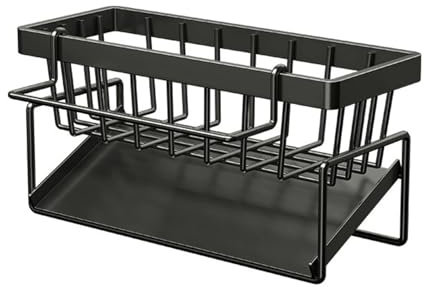 Litinliv Organisateur d'Évier, Organiseur avec Bac de Vidange Amovible, Organisateur de Cuisine en Acier Inoxydable, Multifonctionnel 2 en 1 Porte Éponges pour Liquide Vaisselle Chiffon (Noir)