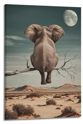 ZZBYMX Tierposter Ein afrikanischer Savannen-Elefant auf einem Wüstenbaumzweig, Poster, dekoratives Gemälde, Leinwand, Wandposter und Kunstdruck, moderne Familienschlafzimmer-Dekoration, Poster, 30