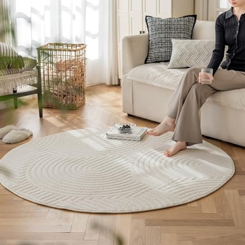 Tospass Creme Teppich Rund 120cm Modern Wohnzimmer Schlafzimmer Kinderzimmer Runder Beige Sofa Couchtisch Kurzflor Teppich Wasserdicht rutschfest Waschbarer