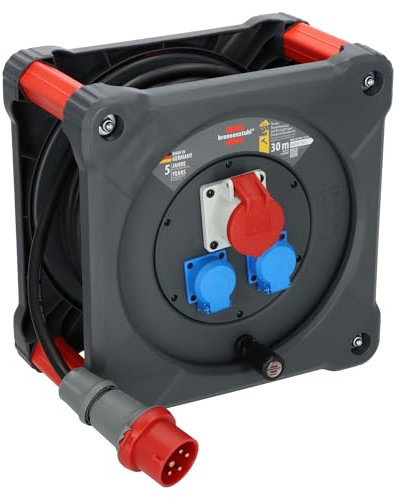 Brennenstuhl Professional Baustellen-Kabeltrommel KD 3200 C1 mit CEE-Stecker, CEE-Steckdose und 2 Schutzkontakt-Steckdosen (30m Kabel in schwarz, ständiger Einsatz im Freien, Made in Germany)