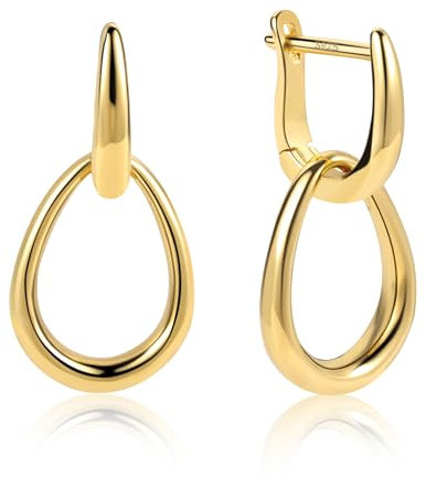ALEXCRAFT 14k Goldplated Sterling Silver Double Hoop Earrings - Lightweight Gold Cartilage Huggie Hoop Earrings