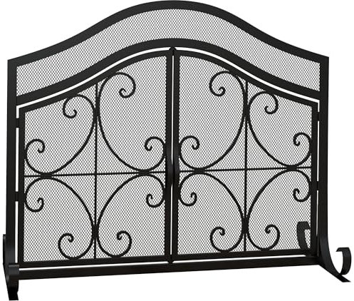 HOMCOM Griglia di sicurezza per caminetto, griglia per caminetto con porte magnetiche, griglia di sicurezza per stufa, parascintille per soggiorno, acciaio, 105 x 80,5 cm, nero
