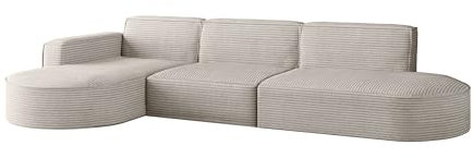 Kaiser Möbel - Ecksofa mit Wohnlandschaft, Eckcouch L Form, Sofa 3-sitzer, Polstersofa, Bigsofa, Bequemes Couch mit Ottomane für Wohnzimmer, Relaxsofa, Stilvolles Cord Sofa, Modena L, Beige, Links