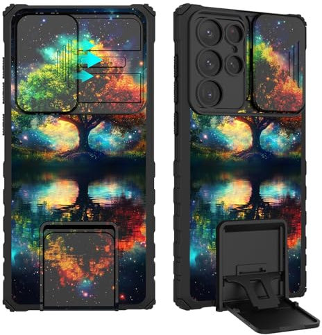 Coque de téléphone pour Samsung Galaxy S22 Ultra 5G 6,8, avec coque coulissante pour appareil photo Galaxy S22 Ultra 5G, fine et résistante aux chocs avec béquille pour Galaxy S22 Ultra, vie d'arbre