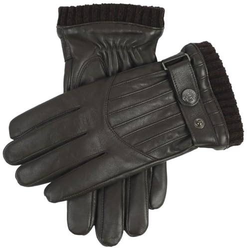 Dents Mens Sherborne Knitted Cuff Touchscreen Leather Gloves - Black/Grey