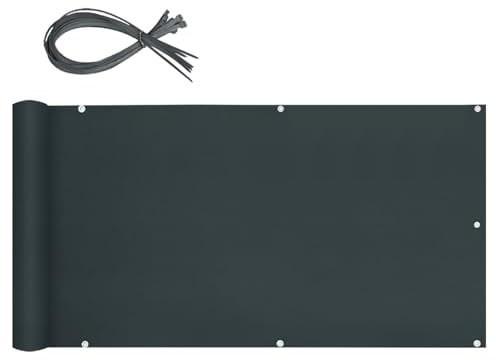 Sekey Balkon Sichtschutz Balkonabdeckung 90x400cm, Balkonsichtschutz Balkonverkleidung Oxford mit Nylon Kabelbinder, Blickdicht Wasserdicht Windschutz, Anthrazit