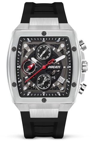 Ducati DT008 Orologio analogico da uomo con quadrante nero da 40 mm, cinturino in silicone nero