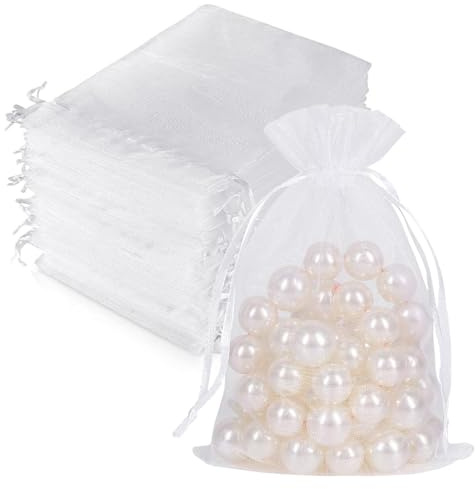 JSTHHTT Lot de 200 pochettes en organza blanc et blanc - 10 x 15 cm - Taille moyenne - Pour dragées de mariage - Pochettes en maille pour petits cadeaux, bijoux de mariage