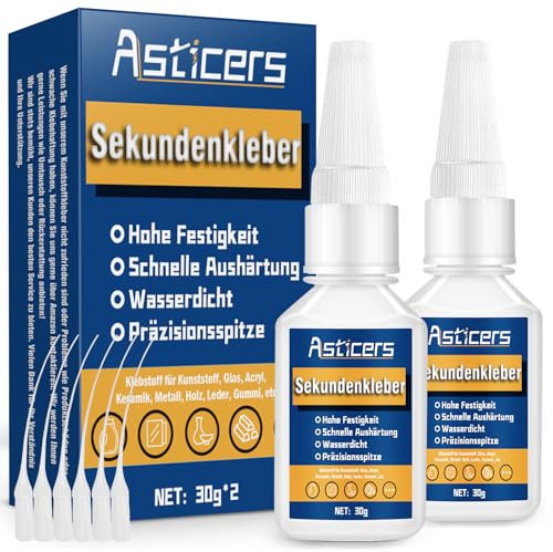 Sekundenkleber Extra Stark, Wasserfester und Hitzebeständiger Superkleber, Sekundenkleber Extra Stark für Alles zum Schnellen und Präzisen Verkleben von Kunststoffen, Glas, Keramik, Acryl, Metall (2)