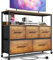 MIKIICOCO Chest of Drawers with Charging Station, Bedroom Dresser with 5 Fabric Drawers, TV Stand with Storage Shelf, 4 Castors and Metal Frame (Brown)