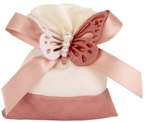 12 Sacchetti Portaconfetti Vari Colori 9x11 cm BOMBONIERA BOMBONIERE Fai da Te Porta Confetti (Mariposa Farfalla Rosa Antico)