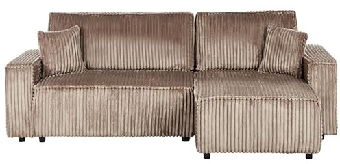 Beliani 2-Sitzer Ecksofa Cord Hellbraun L-Form mit Schlaffunktion Chaiselongue rechts Abacka